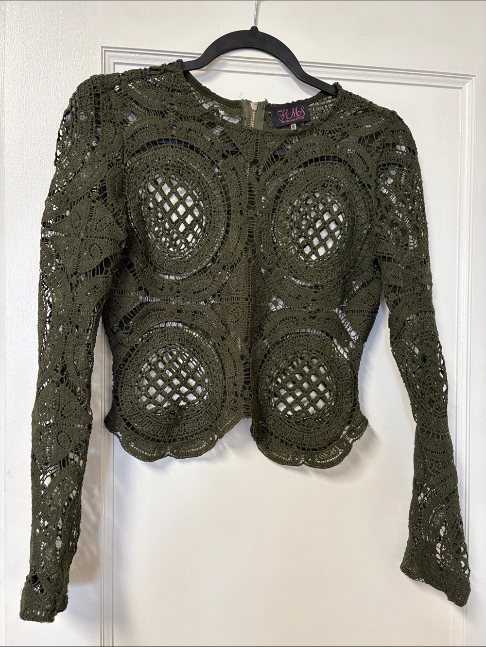 Olive Crochet Long Sleeve Tunic Top